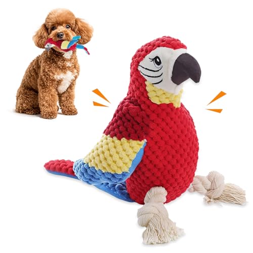 Hundespielzeug, Welpenspielzeug mit Quietscher, Papagei Plüsch Hundespielzeug, Papagei Interaktives Hundespielzeug für Langeweile, Welpenspielzeug, Hundespielzeug für große Hunde, Welpen Kauspielzeug von Cokoozoo