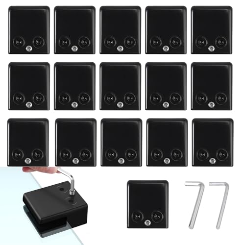 Cokritsm 16 Stück Glasklemme Schwarz 8-10 mm Glashalter Edelstahl Glashalter Glasklemmem Unterstützt Dickes Glas, Glashalterung Klemmhalter Glasklemmhalter mit 2er Sechskantschlüssel von Cokritsm