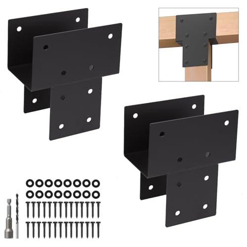 Cokritsm 2 Stück Balkenverbinder Pfostenkappen 4"x4" (tatsächlich 3.5"x3.5")- Robuste Edelstahl Montagebalkenaufhänger Halterung für Holz für Pergola Carport Terrasse Balkon Schwarz von Cokritsm