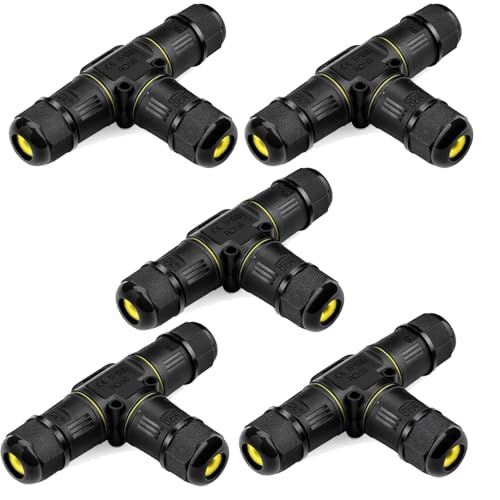 Cokritsm 5 Stück Kabelverbinder Wasserdicht IP68 T-Form Verteilerdose 3-Wege, 3-polig Erdkabel Verbindungsmuffe für Ø5-12 mm Kabeldurchmesser, Außenverteilerdose Schwarz von Cokritsm