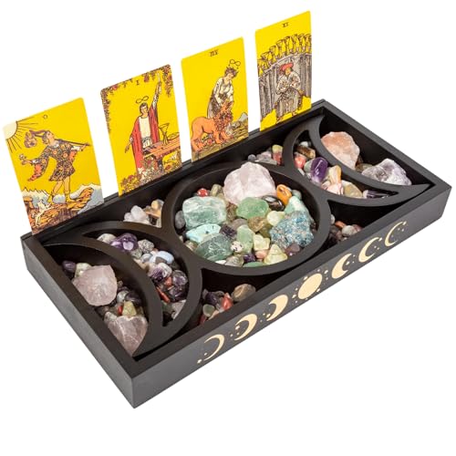 Cokritsm Tablett für Kristallsteine,Mond Form Dreifach-Tier Mond Kristall Box Vielseitiges Display-Tablett für Tarotkarten und Kristalle,Kristall Aufbewahrungsbehälter Tablett von Cokritsm