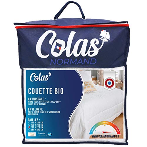 COLAS NORMAND - Bio-Bettdecke - 240 x 220 cm - Bio-Baumwolle - Füllung aus recycelten Flaschen - Respekt für die Umwelt - Made in France von COLAS NORMAND
