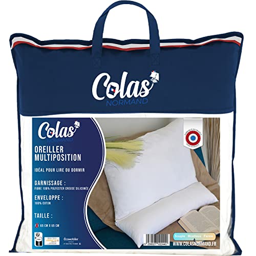 COLAS NORMAND - Kissen mit mehreren Positionen – flauschig – 62 x 65 cm – 100 % Baumwolle – ergonomisch – Lesekissen – Rückenkeil – Sofa und Bett – verstellbar – waschbar – hergestellt in Frankreich – Weiß von COLAS NORMAND