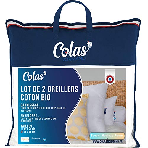 Colas Normand - 2er Set Kissen aus Baumwolle - weich - 65 x 65 cm - Bio-Baumwolle - Füllung aus recycelten Flaschen - umweltfreundlich Made in France 73130235 weiß von COLAS NORMAND