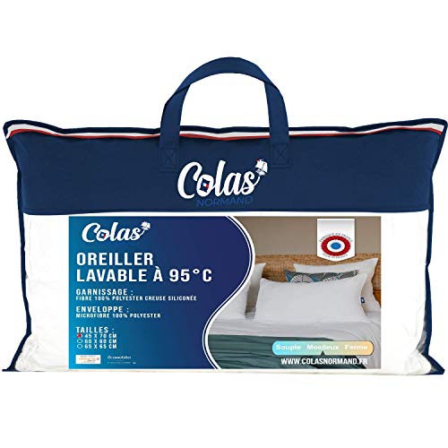 COLAS NORMAND Kissen 95°C waschbar, flauschig, 45 x 70 cm, Microfaser, weich und bequem, waschbar, französisch hergestellt, weiß 73130225 von COLAS NORMAND