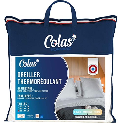 COLAS NORMAND Thermoregulierendes Kissen, Cool in, Flauschig, 65 x 65 cm, Schweiß ableitend, Perkal, 100% Baumwolle, Fresh Feeling, Anti-Schweiß von COLAS NORMAND