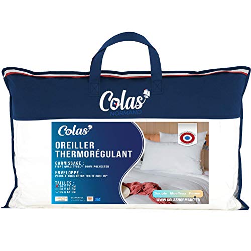 COLAS NORMAND - Thermoregulierendes Kissen - Cool in - fest - 50 x 70 cm - Schweiß ableitend - Perkal 100% Baumwolle - Fresh Feeling - Anti-Schweiß - Französisch Made von COLAS NORMAND