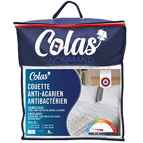 COLAS NORMAND Anti-Staubmilben- und antibakterielle Bettdecke 240 x 220 cm, Lange Lebensdauer, perfekte Hygiene, Mikrofaser, weich und bequem, waschbar, französisch, weiß von COLAS NORMAND