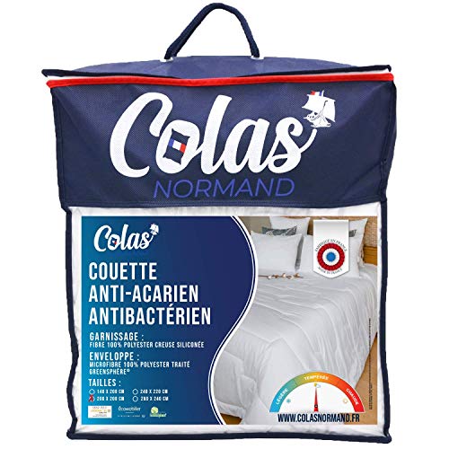 COLAS NORMAND 53130252 Steppdecke Antimilben und antibakteriell gemäßigt, 200 x 200 cm, lang anhaltende Wirkung, perfekte Hygiene, Mikrofaser, weich und bequem, waschbar, französisch, weiß von COLAS NORMAND