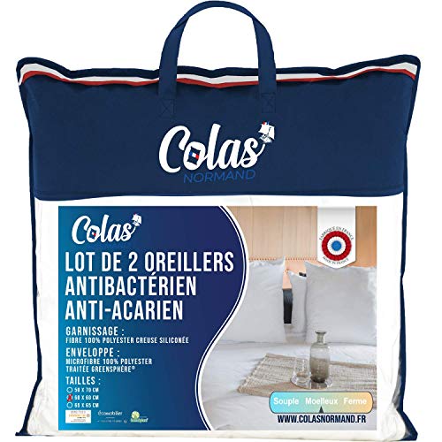 Colas Normand - 2er Set Anti-Milben- und antibakterielle Kissen - flauschig - 60 x 60 cm - lang anhaltende Wirkung - perfekte Hygiene - weich und bequem - waschbar - Französisch Made - weiß 73130216 von COLAS NORMAND