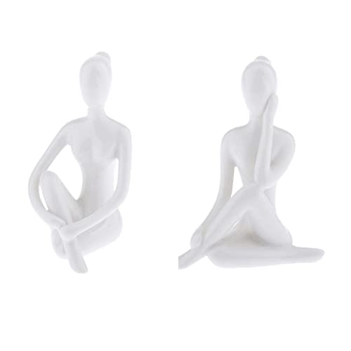 Colcolo 2 STÜCKE Yoga Statuen Keramik Minimalistischen Stil Kreative Skulptur Figuren für Wohnzimmer Regal Tischdekoration - Weiß von Colcolo