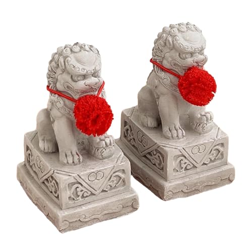 Colcolo 2 Stück Fu-Hunde Steinstatuen Tierskulpturen Heimdekoration Kleine chinesische Feng Shui-Dekoration für Tisch, Schrank, Wohnzimmer, Regal von Colcolo
