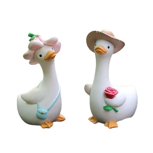 Colcolo 2X Harz Tier Enten Figurine Enten Skulptur Skulptur Kreative Painted Niedliche Ente Figuren für Rasen Gartenarbeit Geschenke von Colcolo