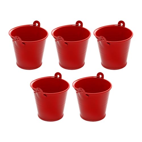 Colcolo 5X Kleine Metalleimer Eiskübel mit Griff Party Favors Container Tragbarer Eimer Rustikales Handwerk Robuste Süßigkeiten Metallvasen, Rot von Colcolo
