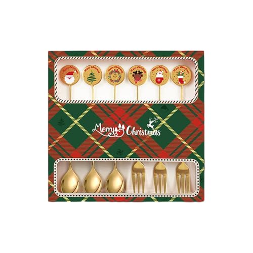Colcolo 6-teiliges Weihnachtsbesteck, kreativ, mit Box, Teelöffel, Gabel, Weihnachtsgeschirr für Party, Restaurant, Geschenk, Löffel und Gabel von Colcolo