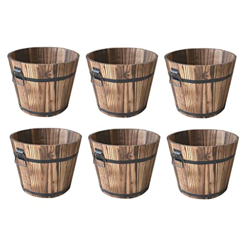 Colcolo 6X Holzfässer Pflanzkübel Outdoor Garten Pflanze Blumeneimer Rustikale Größen 3 Arten von Colcolo