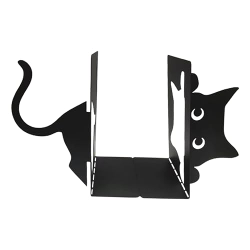 Colcolo Dekorative Buchstützen mit Katzenmotiv, Buchhalter aus Metall, schwarzer Katzen-Bücherstopper für schwere Bücher, Figur-Dekoration für von Colcolo