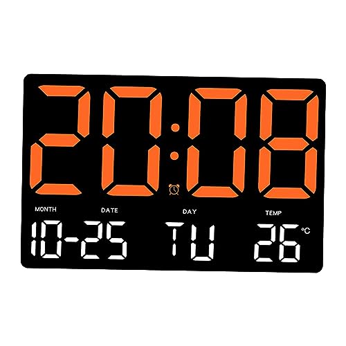 Colcolo Digitale Tischuhr, Wecker, Temperaturanzeige, hängender Kalender, LED-Wanduhr, Uhr für Zuhause, Schlafzimmer, Arbeitszimmer, Dekoration, Orange von Colcolo