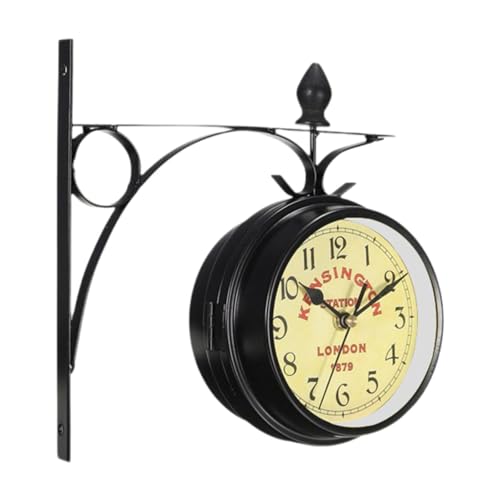 Colcolo Doppelseitige Station Uhr Walluhr Retro -Design Stummschaltmandelmontage Metall für Büro im Freien Schlafzimmer Terrasse Dekoration Colcolo Doppelseitige Station Uhr Walluhr Retro -Design Stummschaltmandelmontage Metall für Büro im Freien Schlafzimmer Terrasse Dekoration von Colcolo