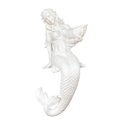 Colcolo Gartenfigur Meerjungfrau aus Kunstharz, 50,8 cm hoch, für Fenster, Hof, rustikale Mehrzweck-Meerjungfrau-Skulptur, Außendekoration, Weiß von Colcolo