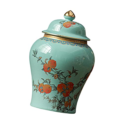 Colcolo Porzellan Ginger Jar Temple Jar Aufbewahrungsglas im chinesischen Stil mit Deckel 12,5 x 19,5 Accent Piece Neun Pfirsichmuster für Party, GRÜN von Colcolo