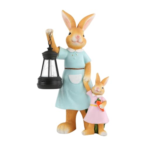 Colcolo Solarlicht-Gartenstatue aus Kunstharz, Garten-Mutter-und-Tochter-Hase, Deko-Hase-Garten-Ornament für Bauernhaus, von Colcolo