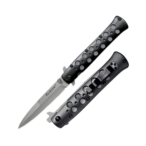 Cold Steel, Taschenmesser, Ti-Lite Linerlock, Klinge: 10.2 cm, Spear Point, schwarz, Klappmesser, CPM S35VN, Extended Tang, Daumen Pin, Taschenclip von Cold Steel