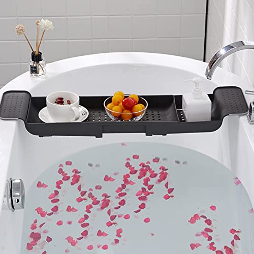 ColdShine Einziehbares Badezimmertablett Badewannenablage Rechteckiges Badewannengestell Badezimmer Aufbewahrungsbox aus Kunststoff zum Baden (Schwarz) von ColdShine