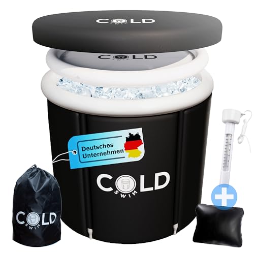 Coldswim Eisbad Tonne mit Abdeckung für Sportler 75cm, Schwarze aufblasbare Eistonne für Eisbaden und Kryotherapie, Freistehende und faltbare Eisbadewanne für Innen und Außenbereich Erwachsene (75x75) von Coldswim