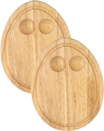 Cole & Bailey® 2er Set Hevea Holz Frühstücksbrettchen Eierform Serviertablett mit Eierhalter Dippy Eggs 24L x 18B x 1.5Th cm von Cole & Bailey