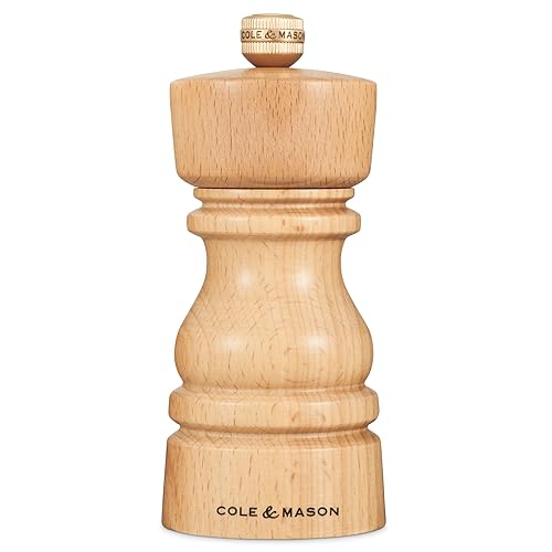 Cole & Mason H233003 London Salzmühle, mit Einstellbarem Mahlwerk, Holz, 13cm, Precision+ mit Keramikmahlwerk, Gewürzmühle, Mühle für Salz von Cole & Mason