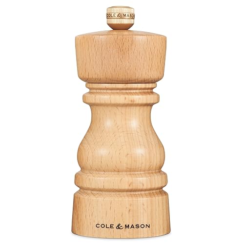 Cole & Mason H233004 London Pfeffermühle, mit Einstellbarem Mahlwerk, Holz, 13cm, Precision+ mit Carbon-Mahlwerk, Gewürzmühle, Mühle für Pfeffer, Gewürze von Cole & Mason