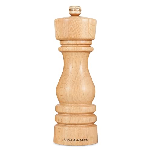 Cole & Mason H233006 London Salzmühle, mit Einstellbarem Mahlwerk, Holz, 18cm, Precision+ mit Keramikmahlwerk, Gewürzmühle, Mühle für Salz von Cole & Mason