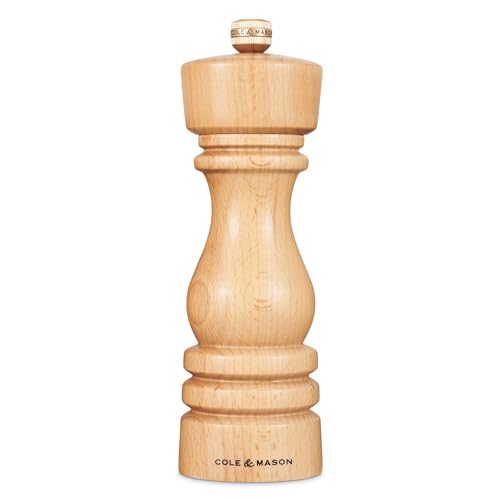 Cole & Mason H233007 London Pfeffermühle, mit Einstellbarem Mahlwerk, Holz, 18cm, Precision+ mit Carbon-Mahlwerk, Gewürzmühle, Mühle für Pfeffer, Gewürze von Cole & Mason