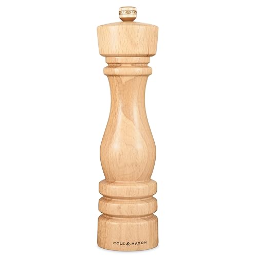 Cole & Mason H233009 London Salzmühle, mit Einstellbarem Mahlwerk, Holz, 22cm, Precision+ mit Keramikmahlwerk, Gewürzmühle, Mühle für Salz von Cole & Mason