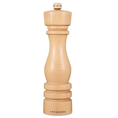 Cole & Mason H233010 London Pfeffermühle, mit Einstellbarem Mahlwerk, Holz, 22cm, Precision+ mit Carbon-Mahlwerk, Gewürzmühle, Mühle für Pfeffer, Gewürze von Cole & Mason