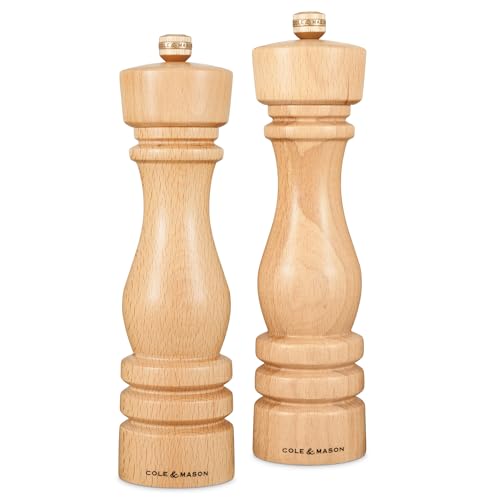 Cole & Mason H233011 London Salz und Pfeffermühle, 2er Set Manuell mit Einstellbar, Holz, 22cm, Precision+ mit Keramikmahlwerk und Carbonmahlwerk, Gewürzmühle, Mühlen für Salz, Pfeffer, Gewürze von Cole & Mason