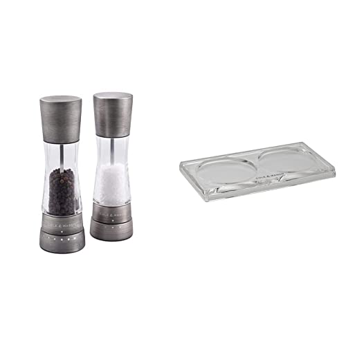 Cole & Mason H332028 Derwent Salz und Pfeffer Mühle Set (Titanium) / Cole & Mason H306119 Ramsgate Klare Salz und Pfeffer Mühle Tablett | Bundle von Cole & Mason