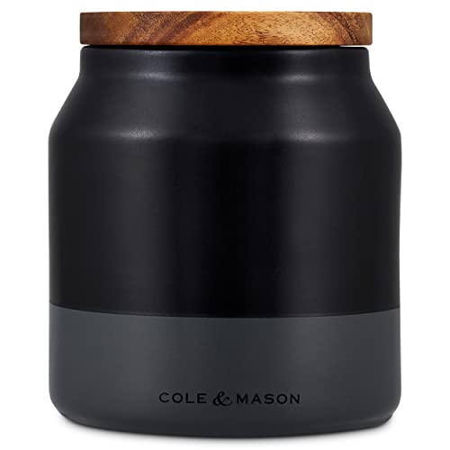 Cole & Mason H822137 Hinxton Vorratsdosen aus Keramik mit Holzdeckel, Schwarz/Grau/Braun, 125mm x 110mm, Aufbewahrungsbox / Küche Behälter / Frischhaltedosen, 2 Jahre Garantie von Cole & Mason