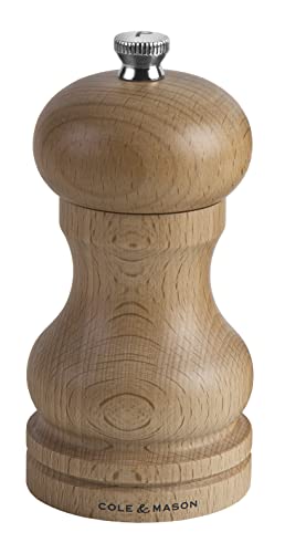 Cole & Mason HA0424P Beech Capstan Pfeffermühle, Buchenholz natur, 120mm, Precision+, Enthält 1 x Pfeffermühle von Cole & Mason