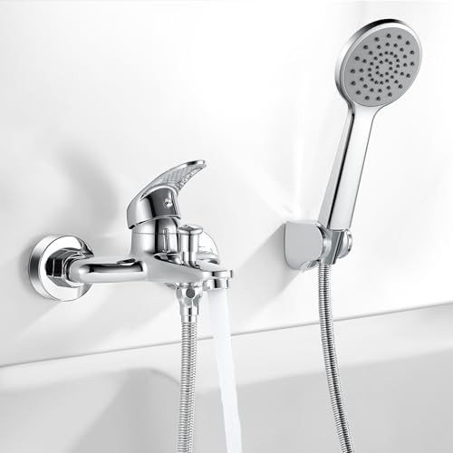 Coleniny Badewannenarmatur mit Handbrause | Klassisch Badewannen Amaturen Set | Einhand Wannenbatterie aus Messing Wandmontage | Mischbatterie Dusche Set mit Duschbrause und 1.5m Schlauch | Chrom von Coleniny