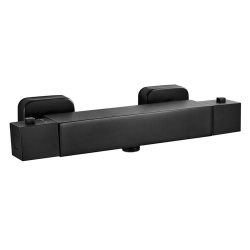 Coleniny Thermostat Dusche Duscharmatur - Duschthermostat Mischbatterie Schwarz Eckig mit 38 °C Sicherheitstaste, Thermostat Brausebatterie 1/2" BSP (21 mm) für 1 Funktion, Matt-schwarz von Coleniny