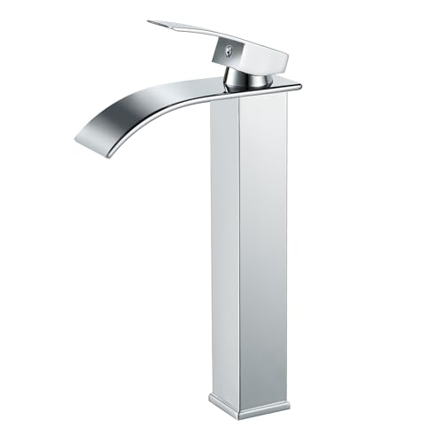 Coleniny Wasserhahn Bad Wasserfall Waschtischarmatur Hoch | Modern Mischbatterie Waschbecken mit Auslauf Höhe 232mm | Einhebelmischer Waschbecken Wasserfall für Aufsatzwaschbecken | Chrom von Coleniny