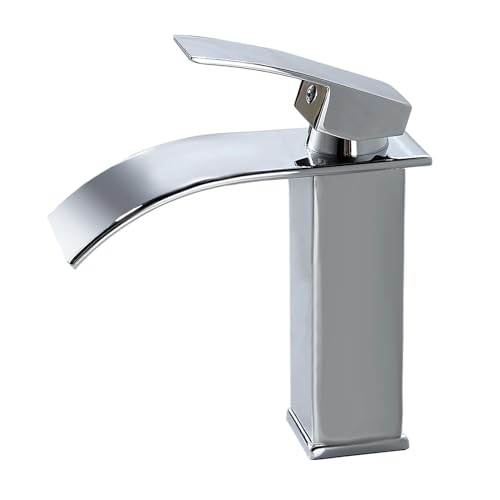 Coleniny Wasserhahn Bad Wasserfall Waschtischarmatur für Badezimmer | Modern Badarmatur Einhand Waschtischbatterie | Mischbatterie Waschbecken mit Auslauf Höhe 115mm | Chrom von Coleniny
