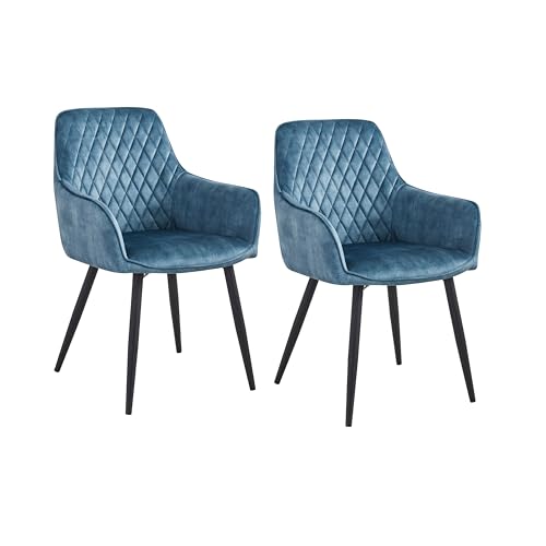 COLENIS Esszimmerstühle, 2er Set für Küche, Wohnzimmer, Schlafzimmer, Küchenstühle mit Armlehnen Metallbeinen, gepolsterte Sitzfläche aus Samt, bis 120 kg belastbar,Petrol, Adore Velourstoff - Beverly von Colenis