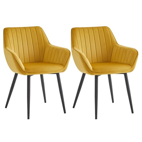 COLENIS Esszimmerstühle 2er Set, Küchenstühle Samtstuhl mit Rückenlehne gepolstert, Sitzfläche aus Samt, Metallbeine, bis 120 kg belastbar, für Küche Wohnzimmer Esszimmer Schlafzimmer, Ockergelb, Luna von Colenis