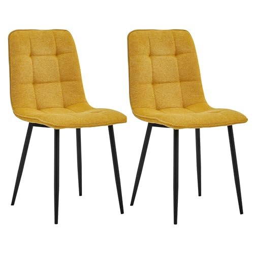 Colenis Ela Esszimmerstühle, Leinen, 2 Stück, Ockergelb, Küchenstuhl, stabile Metallbeine, Schlafzimmer, Wohnzimmerstuhl von Colenis
