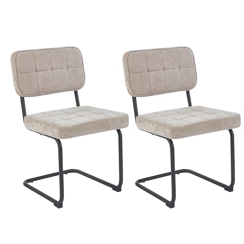 Colenis 2er-Set Esszimmerstühle Beige Stühle aus gewebtem Stoff mit Metallgestell, Gepolsterte Sitzfläche, Bequeme Küchenstühle für Esszimmer, Küche, Wohnzimmer, Kita von Colenis
