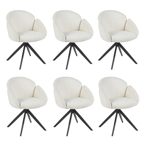 Colenis 6er-Set Esszimmerstühle – Industrielle Stühle aus Bouclé in Weiß mit Metallgestell, Bequeme Polsterung, Ergonomische Sitzfläche für Küche, Wohnzimmer oder Büro – Modell NES von Colenis
