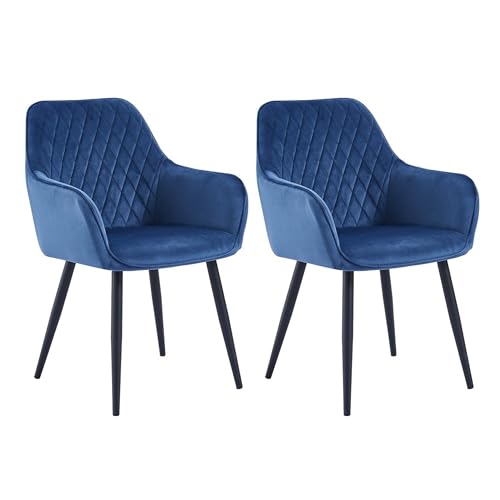 Colenis Esszimmerstühle, 2er Set für Küche, Wohnzimmer, Schlafzimmer, Küchenstühle mit Armlehnen Metallbeinen, gepolsterte Sitzfläche aus Samt, bis 120 kg belastbar, Blau - Beverly von Colenis